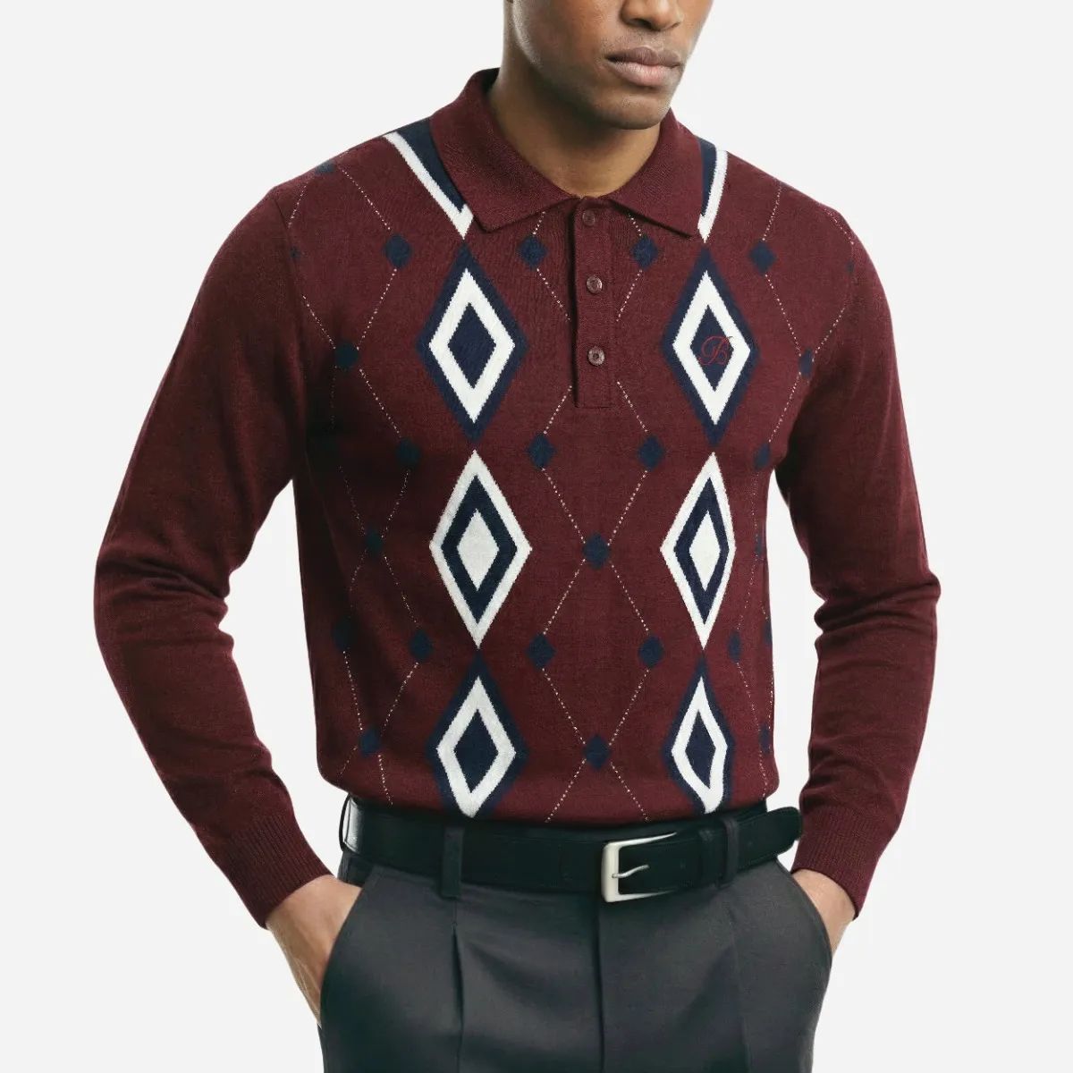 Brentwood Milan Argyle LS Knit Golfer
